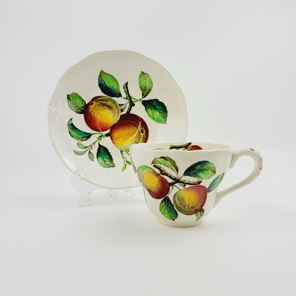 Vintage Spode Apple Teacup & Saucer Red & Green Fruit c1960s England Fall Decor - Picture 12 of 13